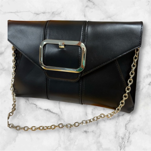 Banana Republic Black Clutch Silver Chain &Buckle Purse Handbag NWT old stock - Picture 2 of 9